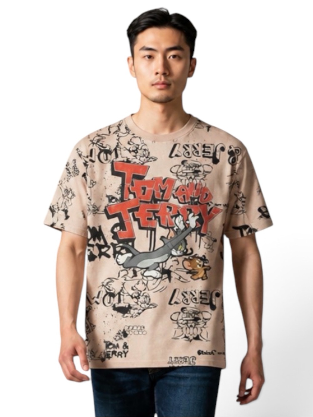 Tom and Jerry Graphic T-Shirt Graffiti All Over Print Men’s Small